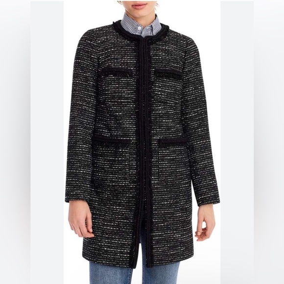 J.Crew Tweed Lurex Lady Coat with Braided Trim- Metallic Size 0 - Picture 1 of 7